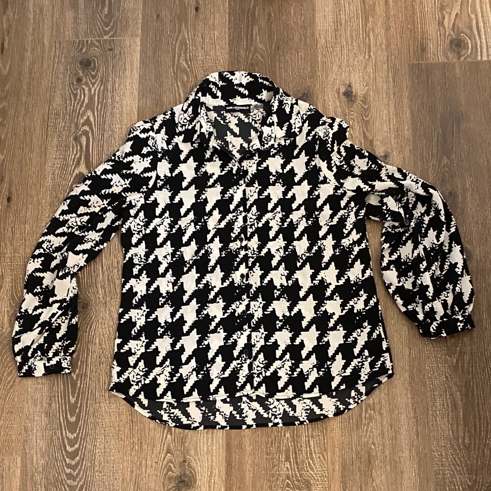 Black and White Houndstooth Button-Up Shirt